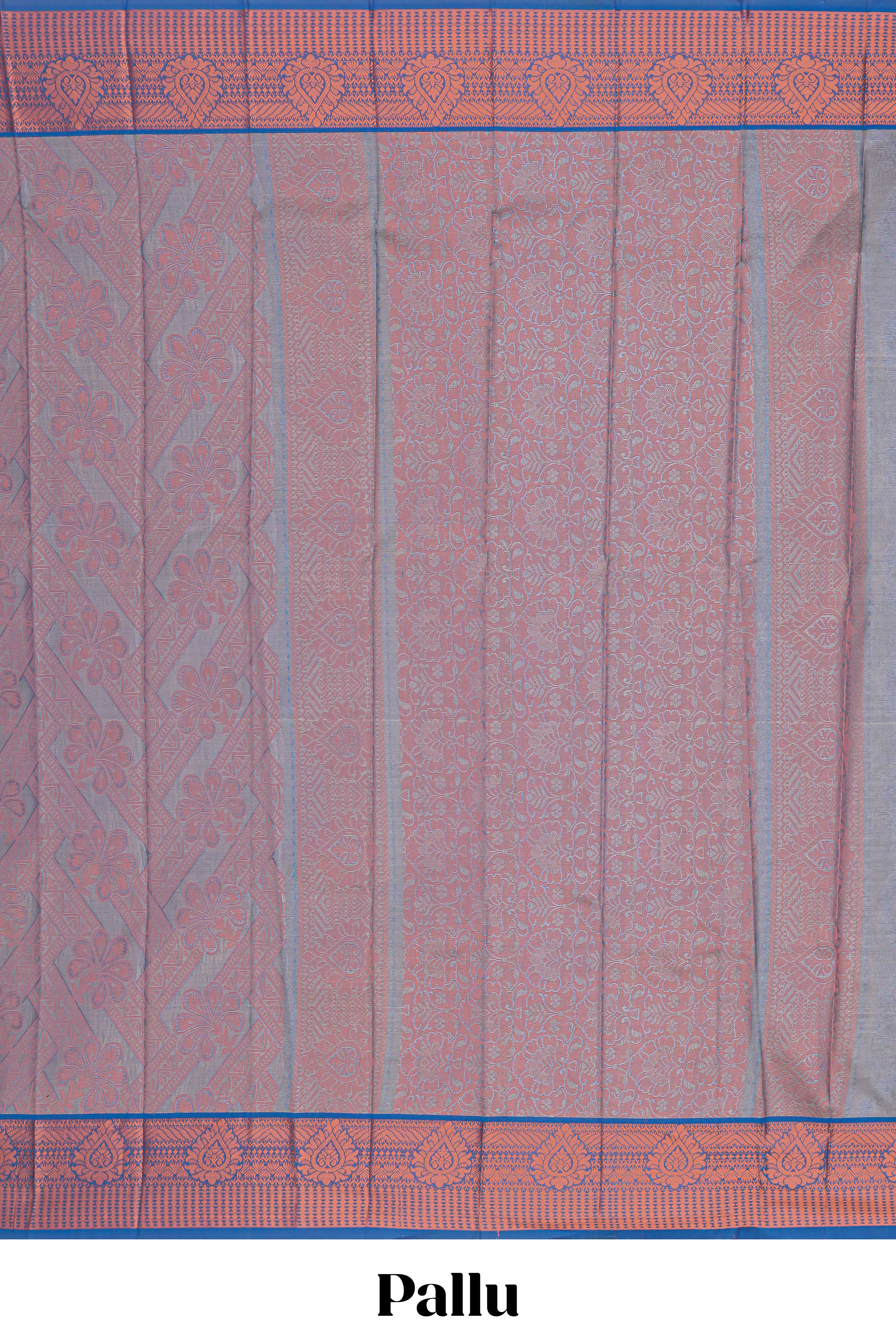 Mauve blue floral vine design art tissue saree with contrast border and blouse
