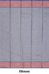 Mauve blue floral vine design art tissue saree with contrast border and blouse
