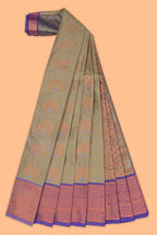 Green floral motifs design art tissue saree with contrast border and blouse
