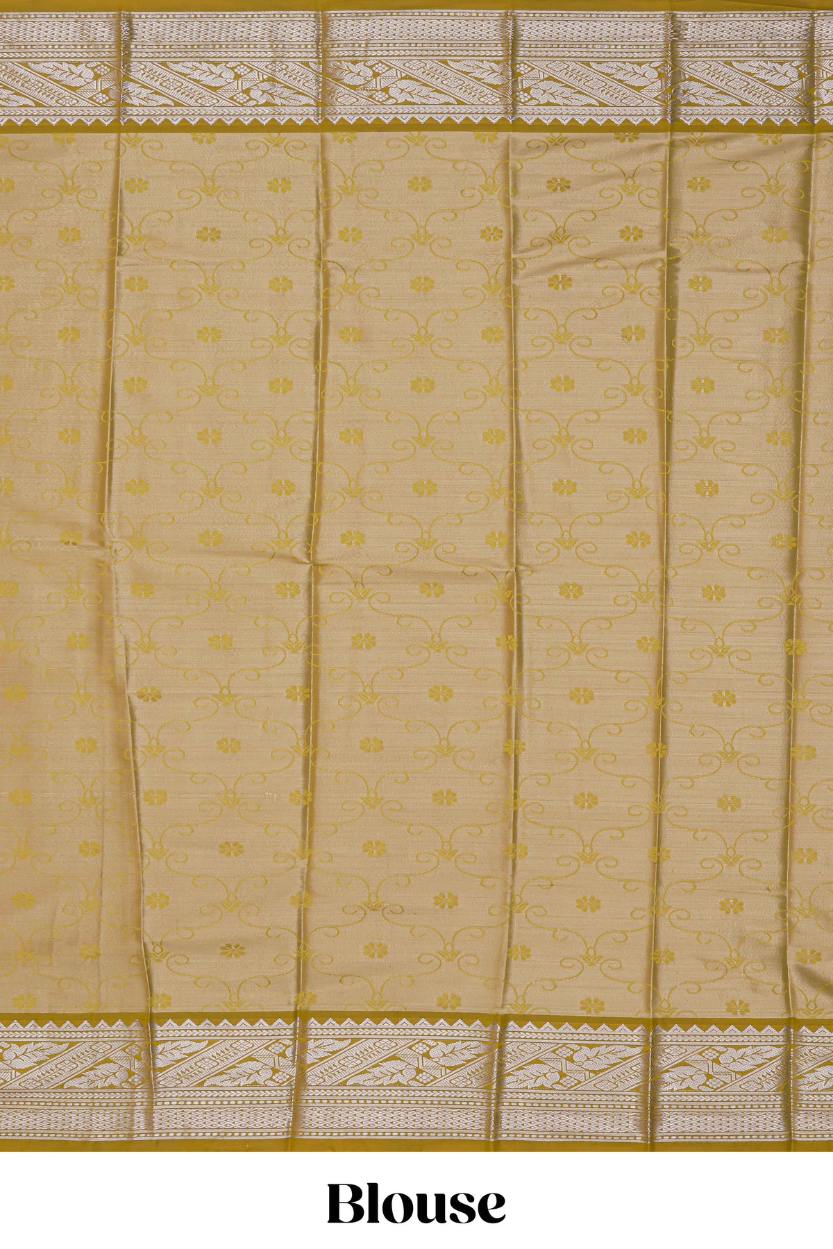 Olive green floral motifs design art tissue saree with self border and matching blouse