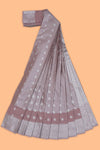 Mauve pink floral design art tissue saree with contrast border and matching blouse