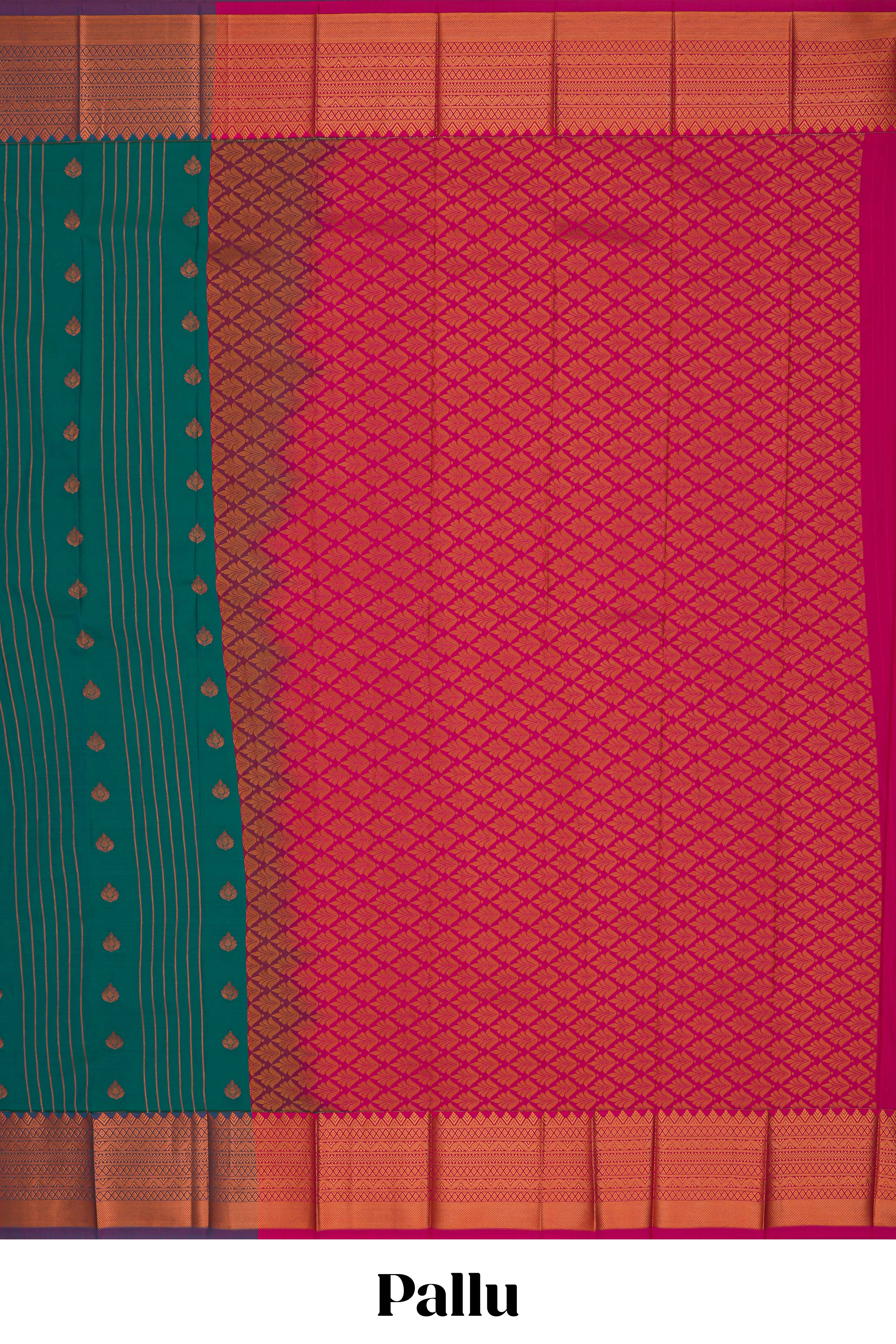 Green striped floral motifs design art tissue saree with contrast border and blouse
