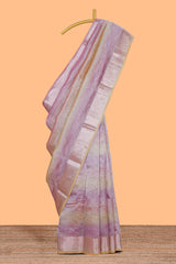 Multi color crush art tissue saree with self design border and contrast zari blouse