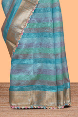Multi color crush art tissue saree with self design border and matching zari blouse