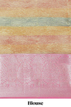 Multi color crush art tissue saree with contrast design border and matching zari blouse