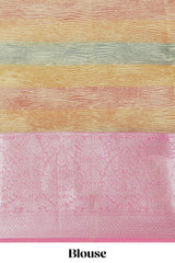 Multi color crush art tissue saree with contrast design border and matching zari blouse
