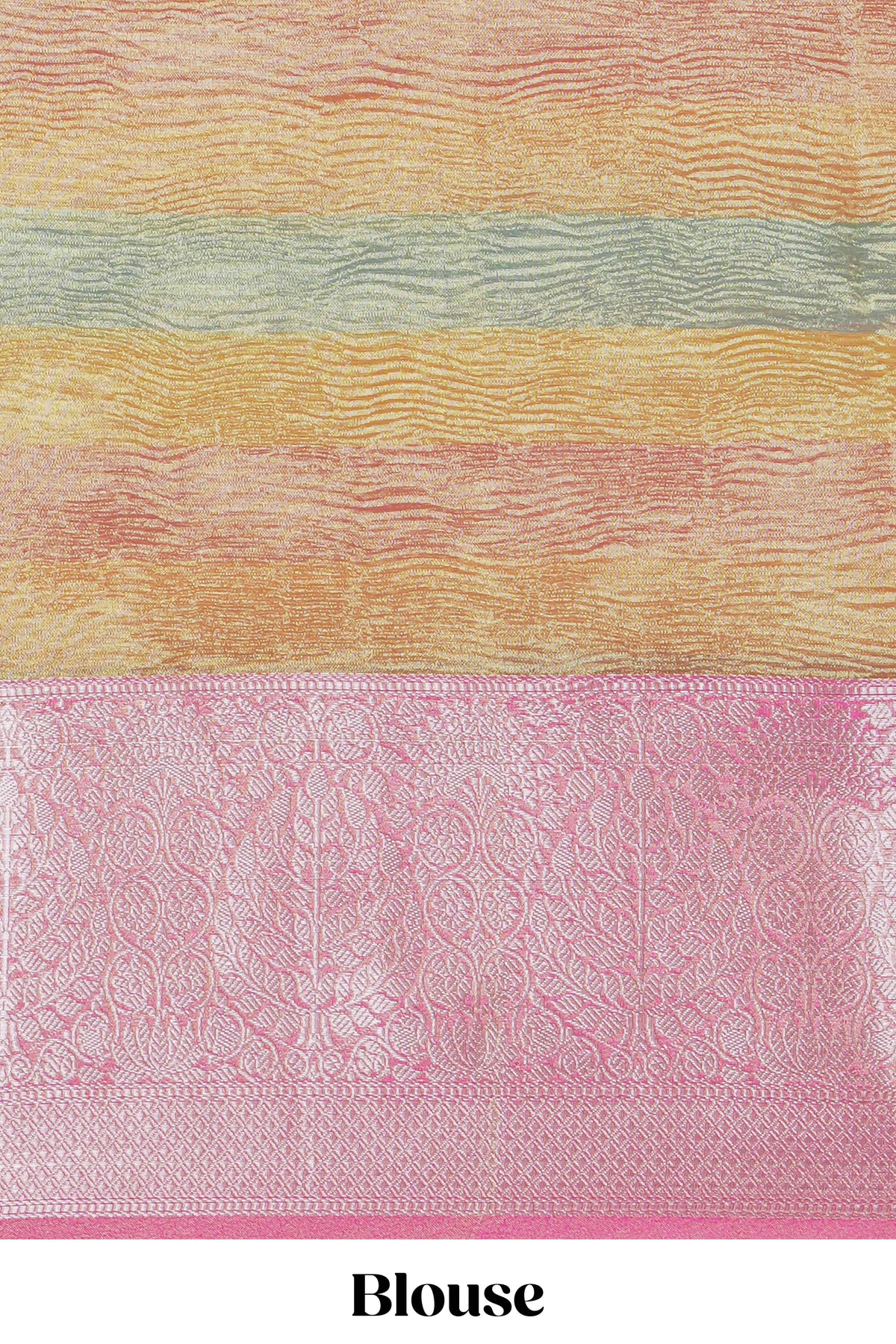 Multi color crush art tissue saree with contrast design border and matching zari blouse