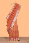 Orange crush art tissue saree with contrast design border and matching zari blouse