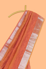 Orange crush art tissue saree with contrast design border and matching zari blouse