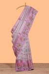 Pink striped design crush tissue saree with contrast floral border and matching blouse