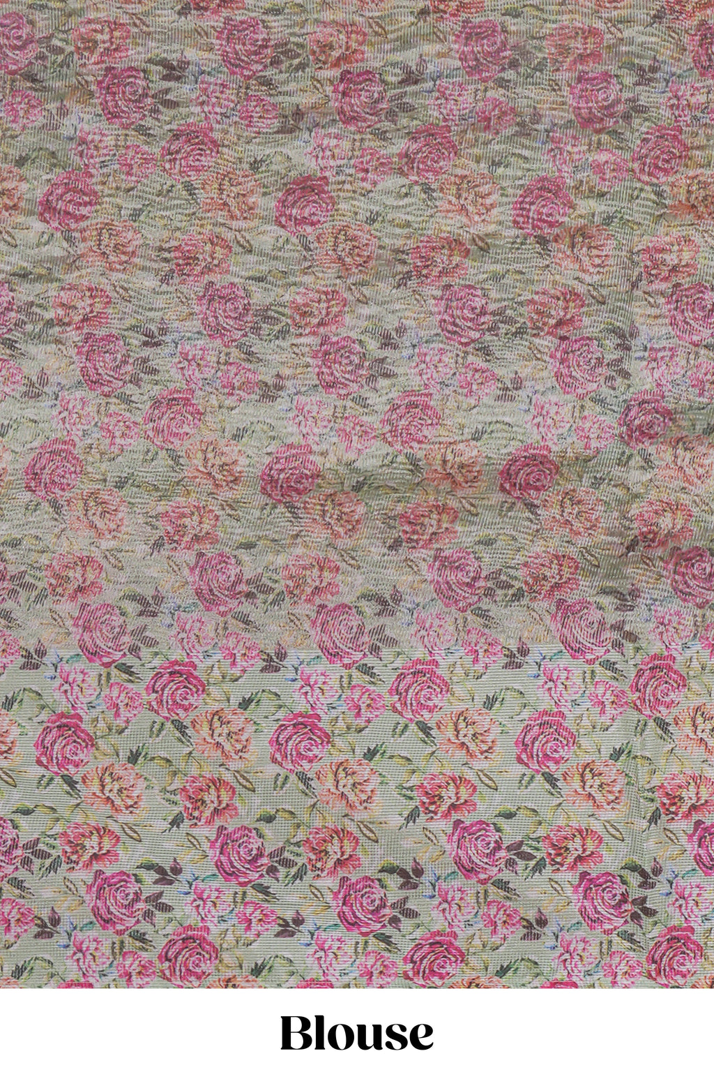 Green striped design crush tissue saree with contrast floral border and matching blouse