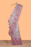 Peach striped design crush tissue saree with contrast floral border and matching blouse