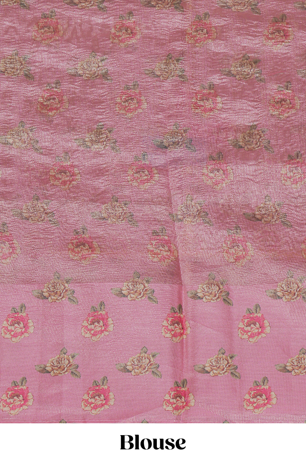 Peach striped design crush tissue saree with contrast floral border and matching blouse