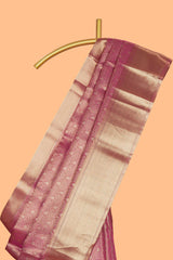 Pink geometric zari design art tissue saree with self zari border and matching blouse