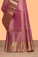 Pink geometric zari design art tissue saree with self zari border and matching blouse