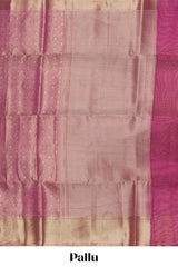 Pink geometric zari design art tissue saree with self zari border and matching blouse