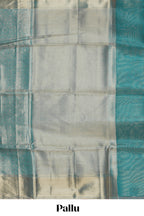 Teal blue geometric zari design art tissue saree with self zari border and matching blouse