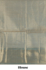 Teal blue geometric zari design art tissue saree with self zari border and matching blouse
