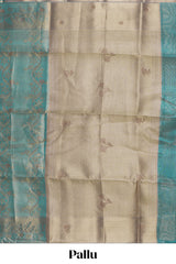 Teal blue floral vine zari design art tissue saree with self zari border and contrast blouse