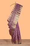 Magenta checked floral motifs design art tissue saree with self zari border and matching blouse