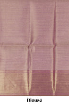 Magenta checked floral motifs design art tissue saree with self zari border and matching blouse