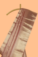 Rose gold geometric motifs design art tissue saree with self zari border and matching blouse