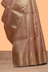 Rose gold geometric motifs design art tissue saree with self zari border and matching blouse