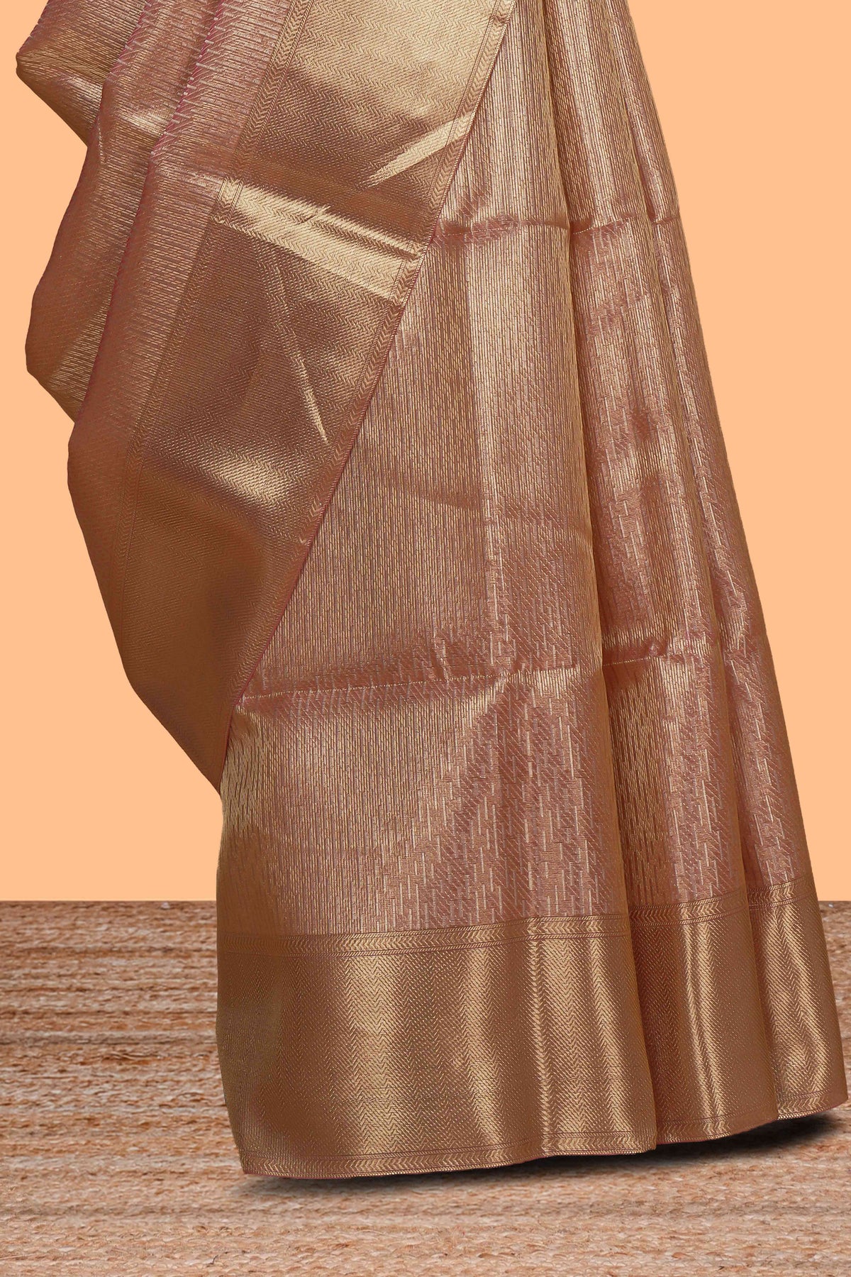 Rose gold geometric motifs design art tissue saree with self zari border and matching blouse