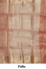 Rose gold geometric motifs design art tissue saree with self zari border and matching blouse