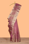 Pink floral vine design art tissue saree with self zari border and contrast blouse
