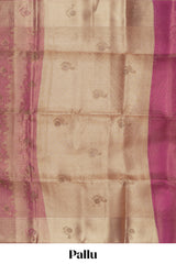 Pink floral vine design art tissue saree with self zari border and contrast blouse