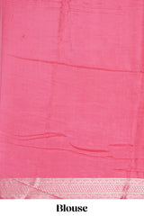 Borderless pink striped zari motifs art tissue saree with self pallu and matching blouse