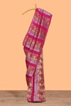 Borderless maroon striped zari motifs art tissue saree with self pallu and matching blouse
