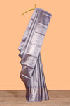 Lavender silver zari floral design art tissue saree with self zari border and matching blouse