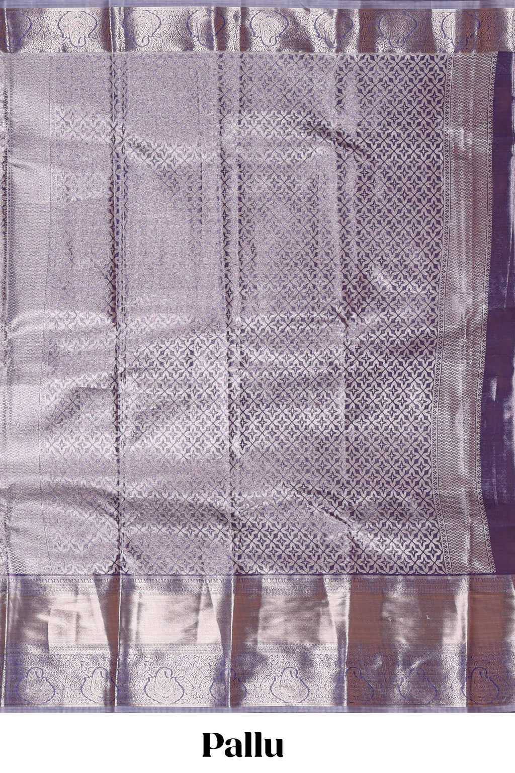 Lavender silver zari floral design art tissue saree with self zari border and matching blouse