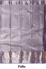 Lavender silver zari floral design art tissue saree with self zari border and matching blouse