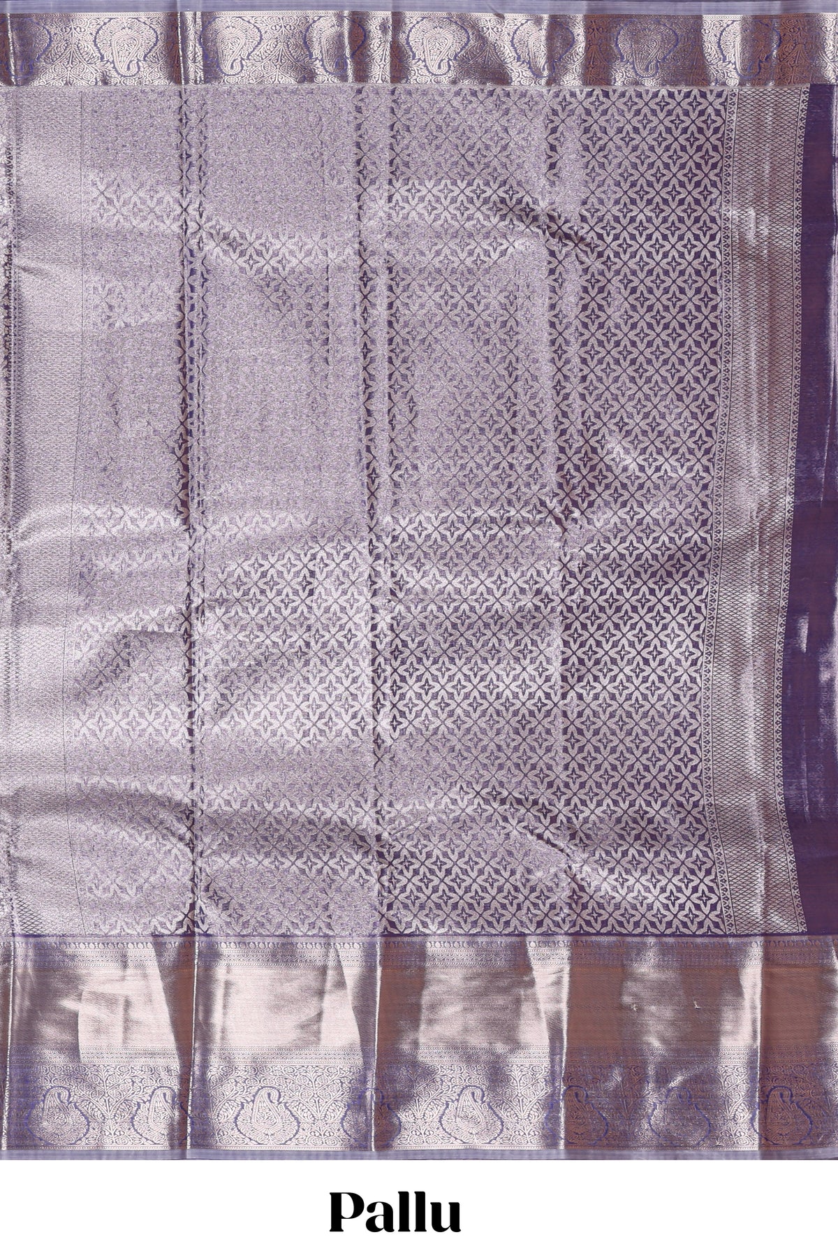 Lavender silver zari floral design art tissue saree with self zari border and matching blouse