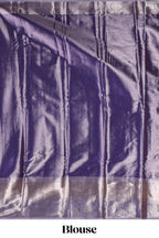 Lavender silver zari floral design art tissue saree with self zari border and matching blouse