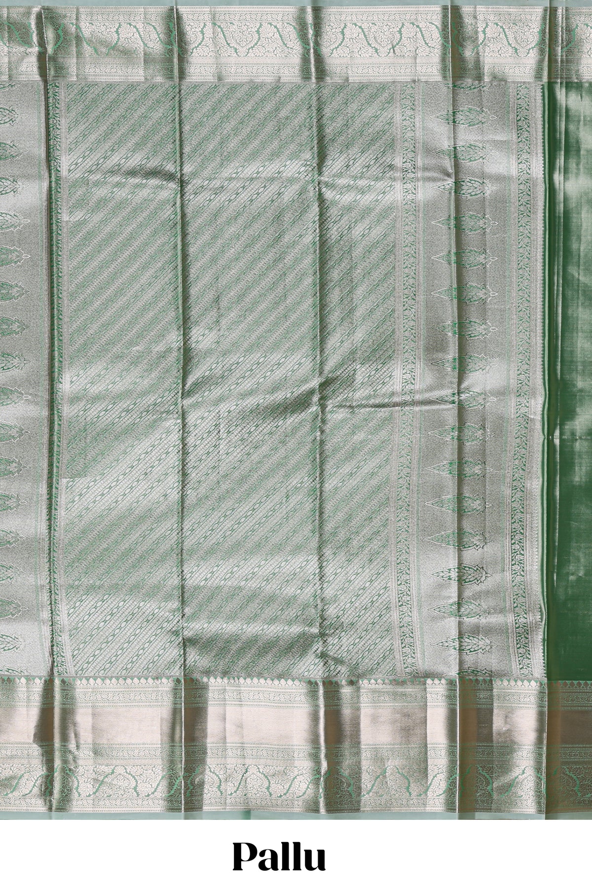 Green silver zari floral design art tissue saree with self zari border and matching blouse