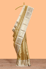 Golden zari motifs design art tissue saree with contrast zari border and blouse