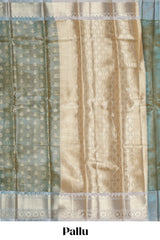 Golden zari motifs design art tissue saree with contrast zari border and blouse