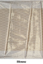 Blue checked zari motifs design art tissue saree with Self zari border and contrast blouse