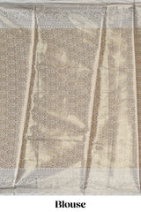 Blue checked zari motifs design art tissue saree with Self zari border and contrast blouse