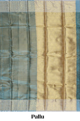 Blue zari design art tissue saree with self zari border and contrast motifs blouse