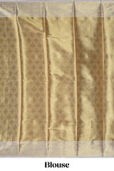Blue zari design art tissue saree with self zari border and contrast motifs blouse