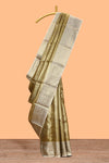 Golden zari checked motifs design art tissue saree with contrast zari border and matching blouse