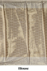 Golden zari checked motifs design art tissue saree with contrast zari border and matching blouse