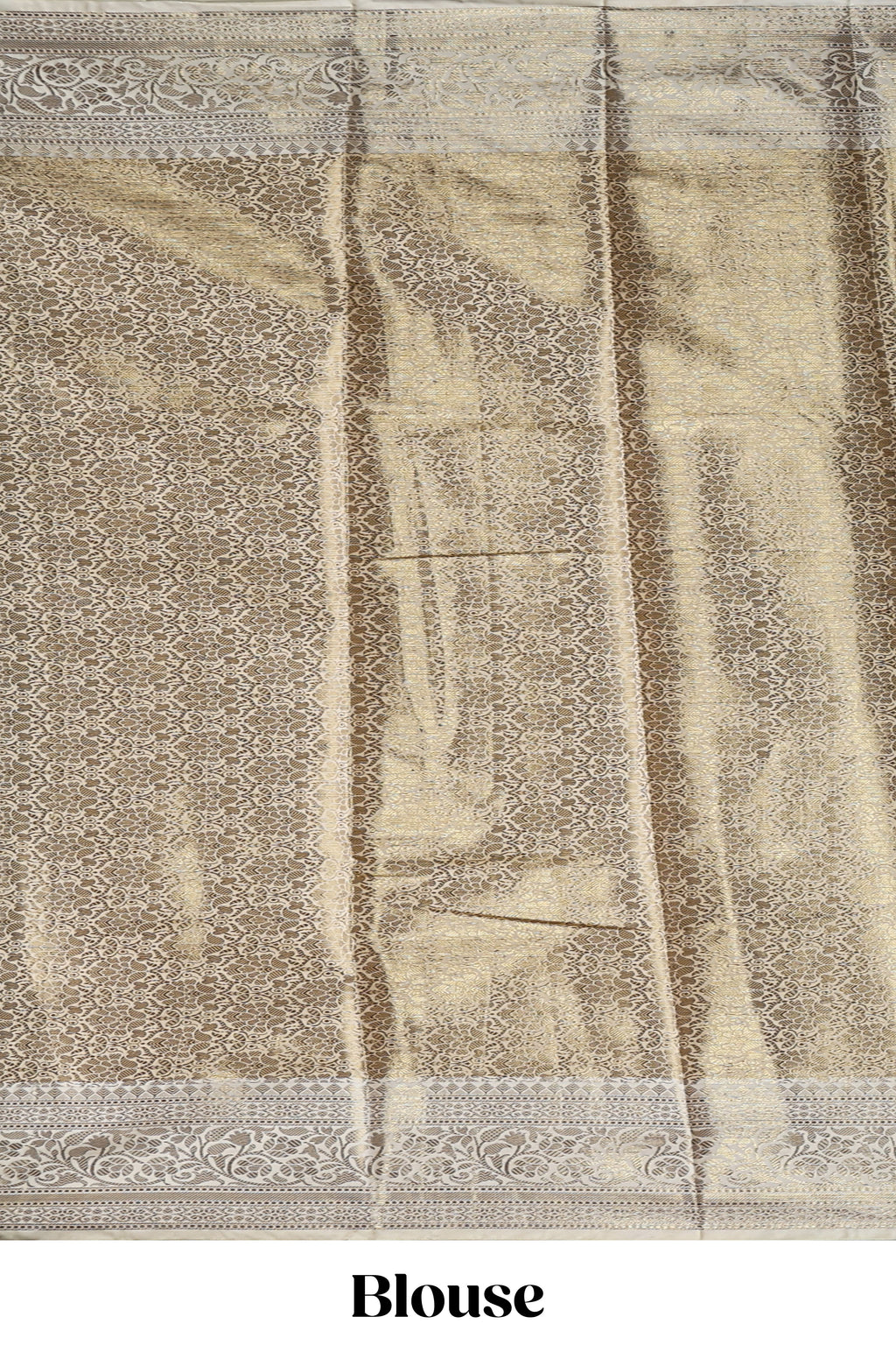 Green checked zari motifs design art tissue saree with self zari border and contrast motifs blouse