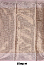 Pink checked zari motifs design art tissue saree with self zari border and contrast motifs blouse