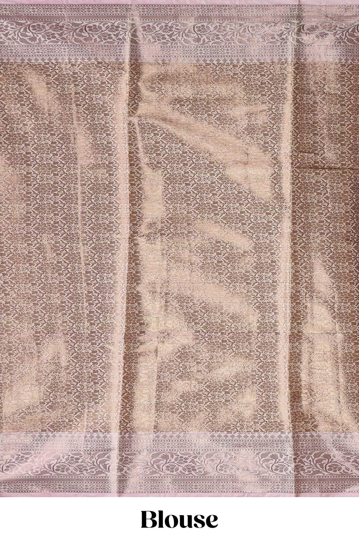 Pink checked zari motifs design art tissue saree with self zari border and contrast motifs blouse